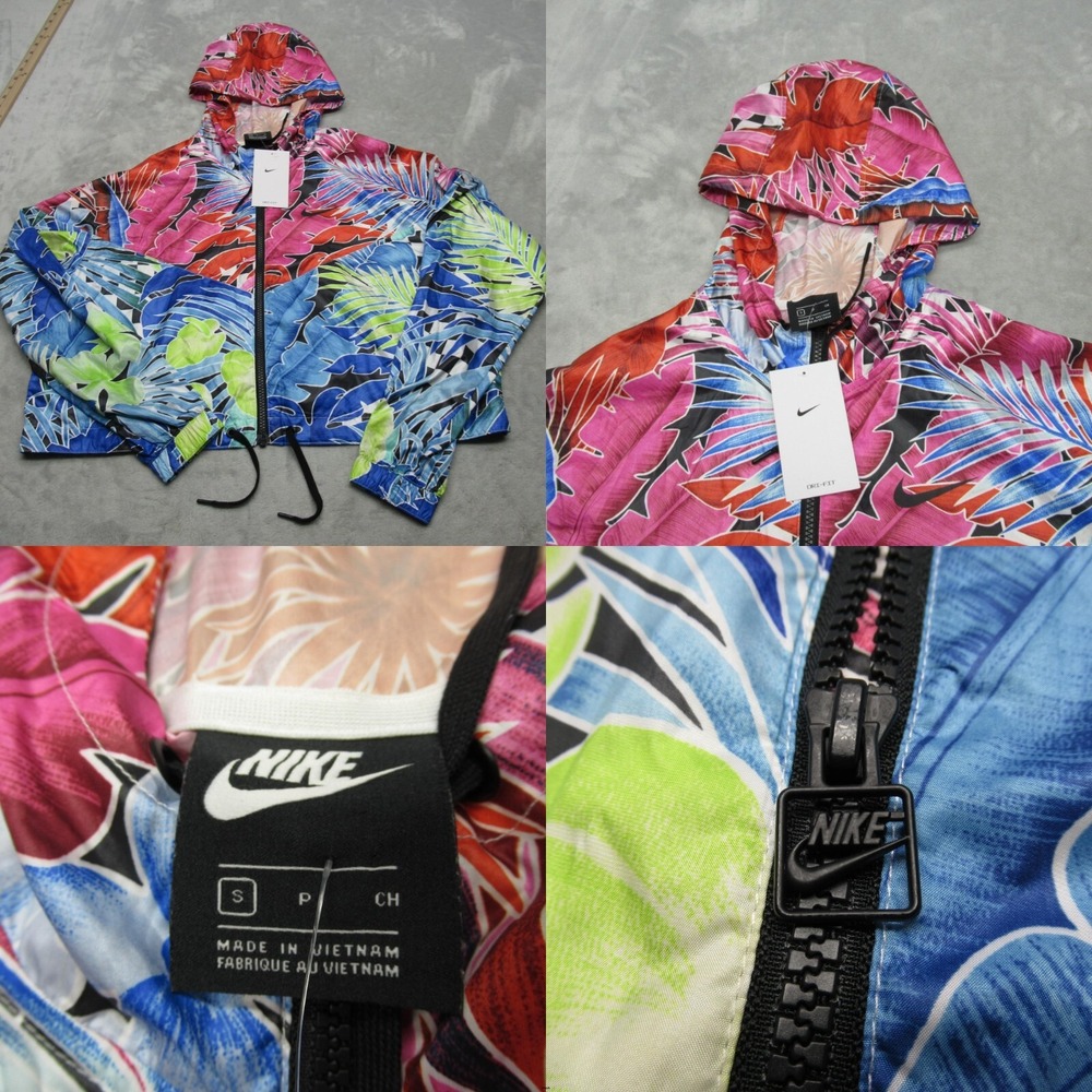 Nike Jacket Women Small Multicolor Tropical Wind Runner Cropped Dri Fit NEW